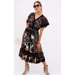 $550 BRYAN LARS Beauty Mark MULTI COLOR Patch MIDI LINED DRESS SIZE 0